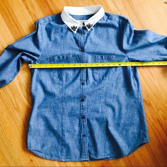 Ann Taylor LOFT chambray embellished collar shirt - Picture 5 of 7